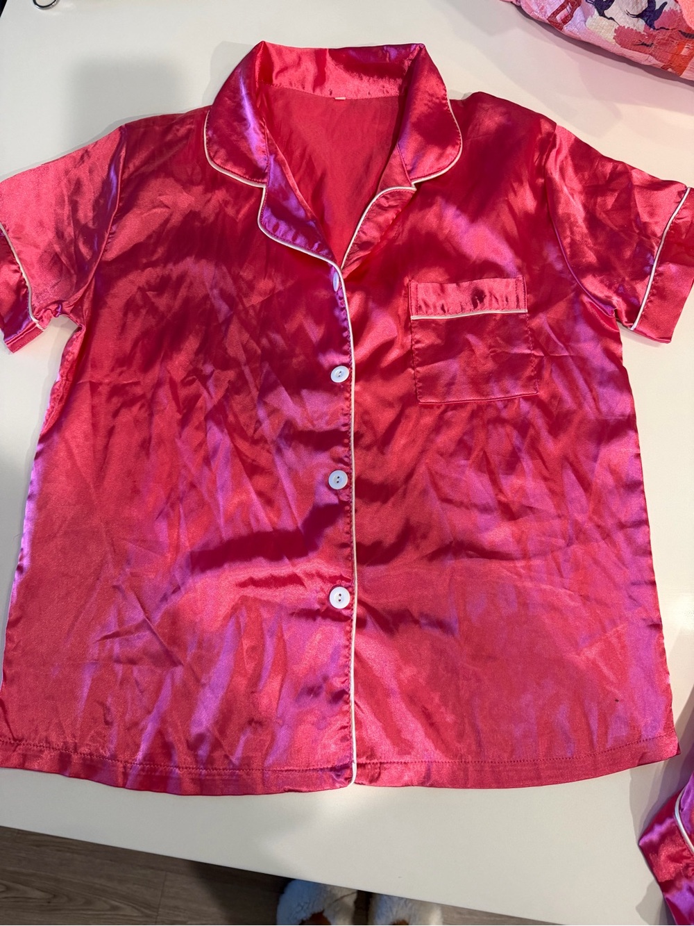 Satin Short Pajama Set - Hot Pink size Medium - Picture 4 of 5